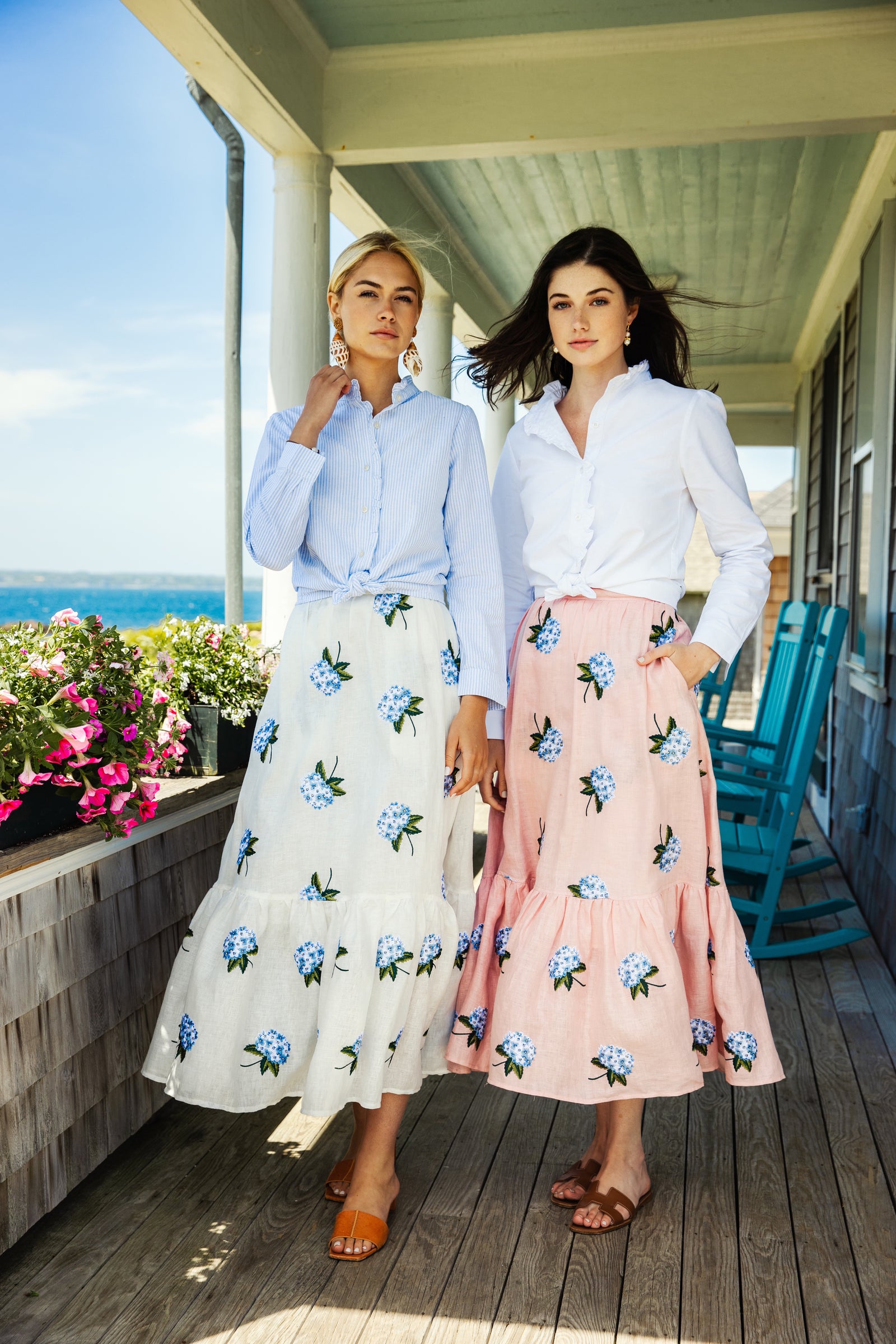KJP Women's Hydrangea Embroidered Linen Skirt in White – Kiel