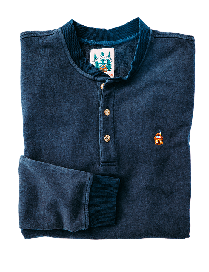 Rustic Cabin Long Sleeve Henley Shirt in Blue