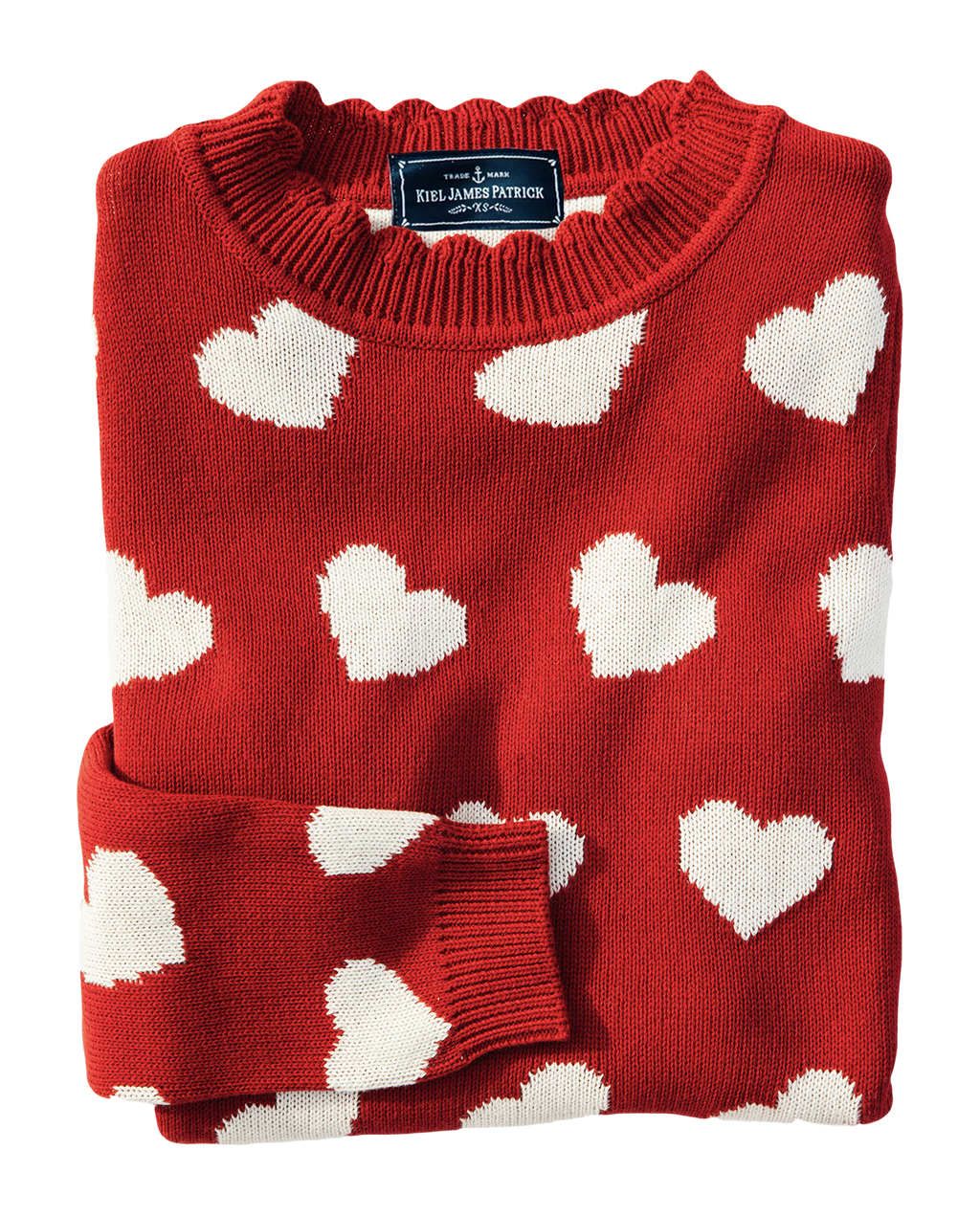 KJP Women's Valentine's Day Heart Scalloped Neck Sweater in Red
