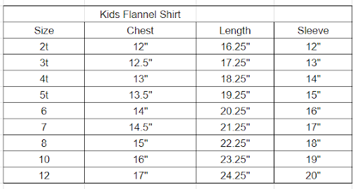 Size chart