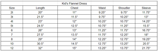 Size chart