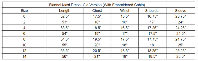Size chart