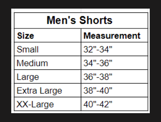 Size chart