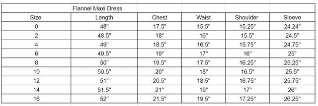 Size chart