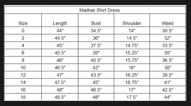 Size chart
