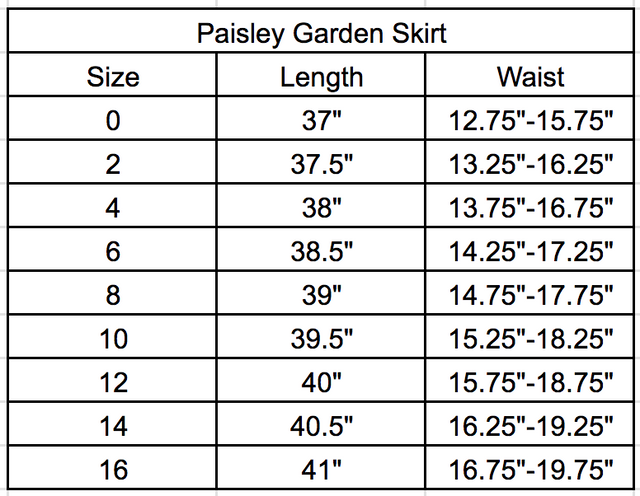 Size chart