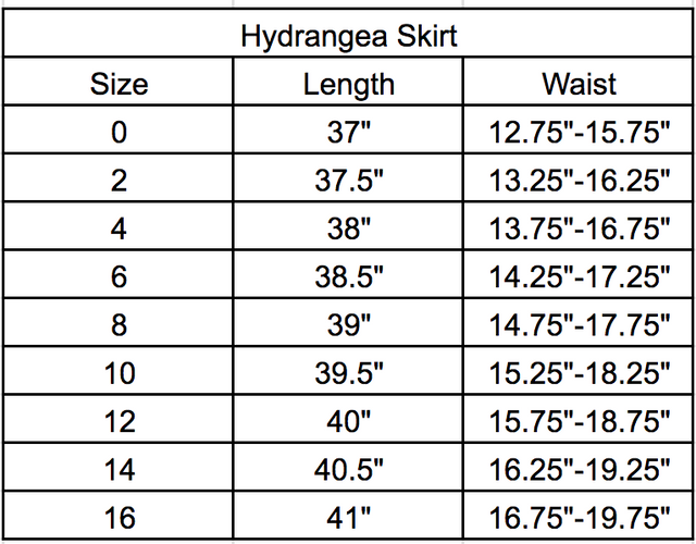 Size chart