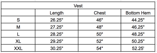 Size chart