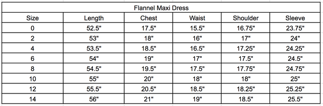 Size chart