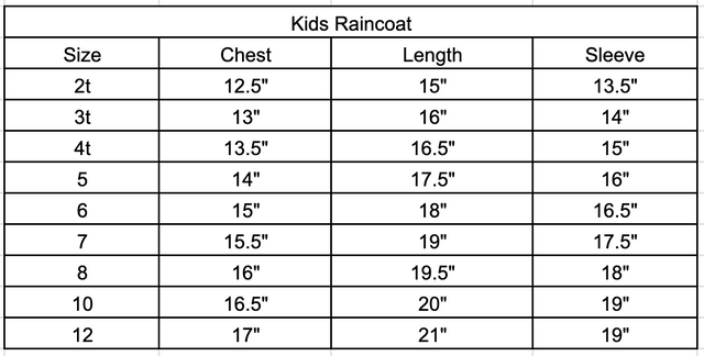Size chart