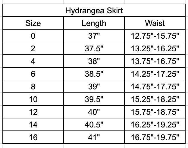 Size chart