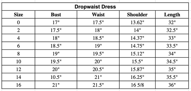 Size chart