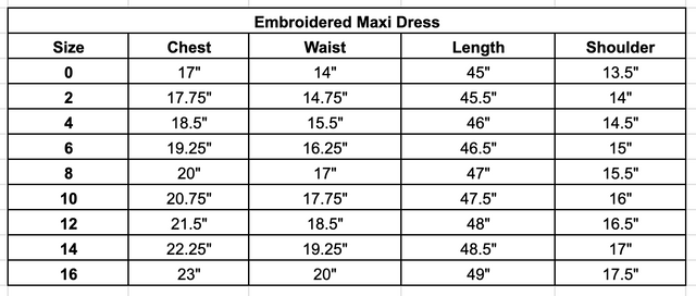 Size chart