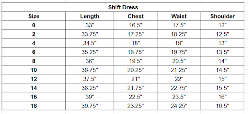 Size chart