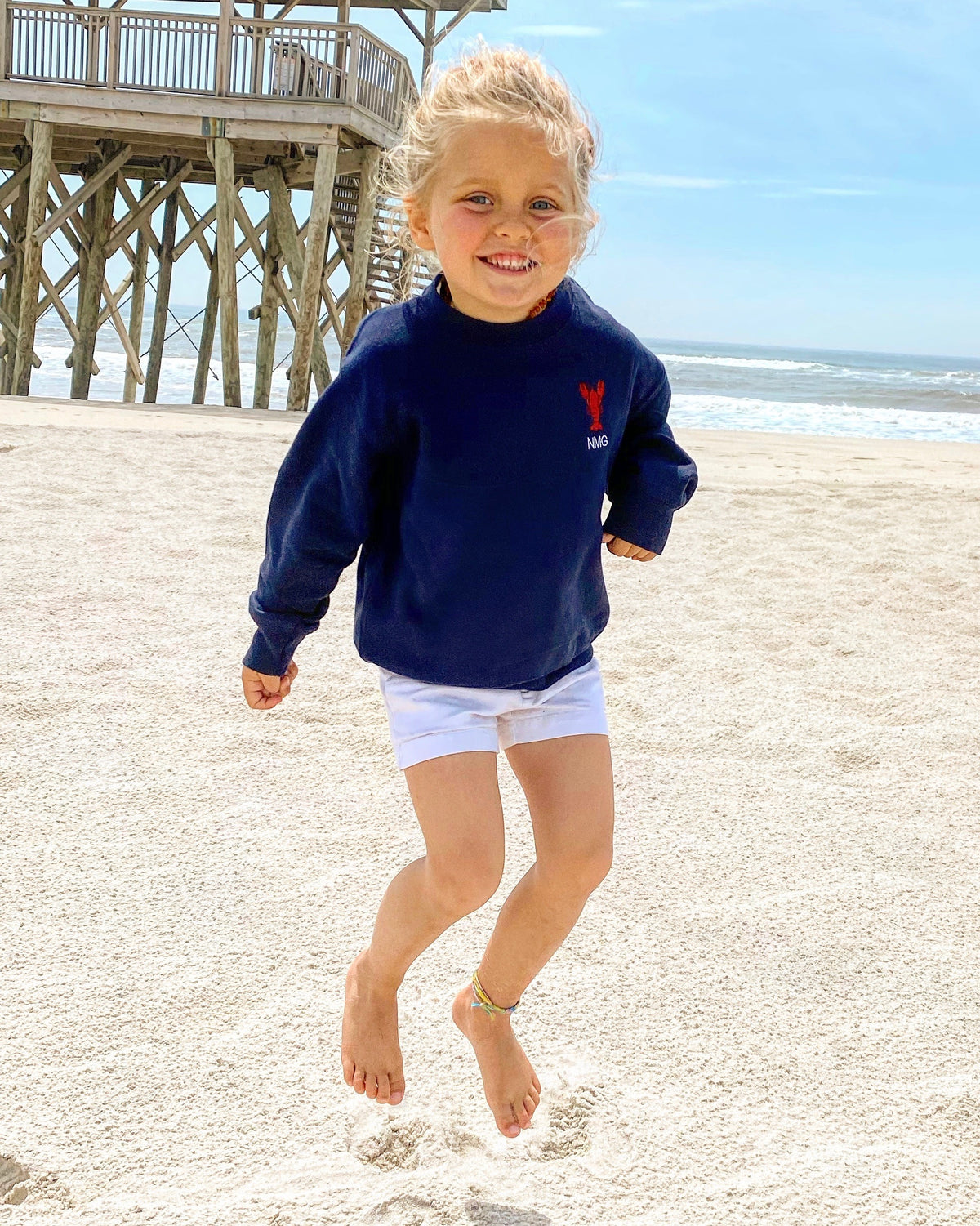 Seaclaw Merry Kids Embroidered Monogram Sweatshirt