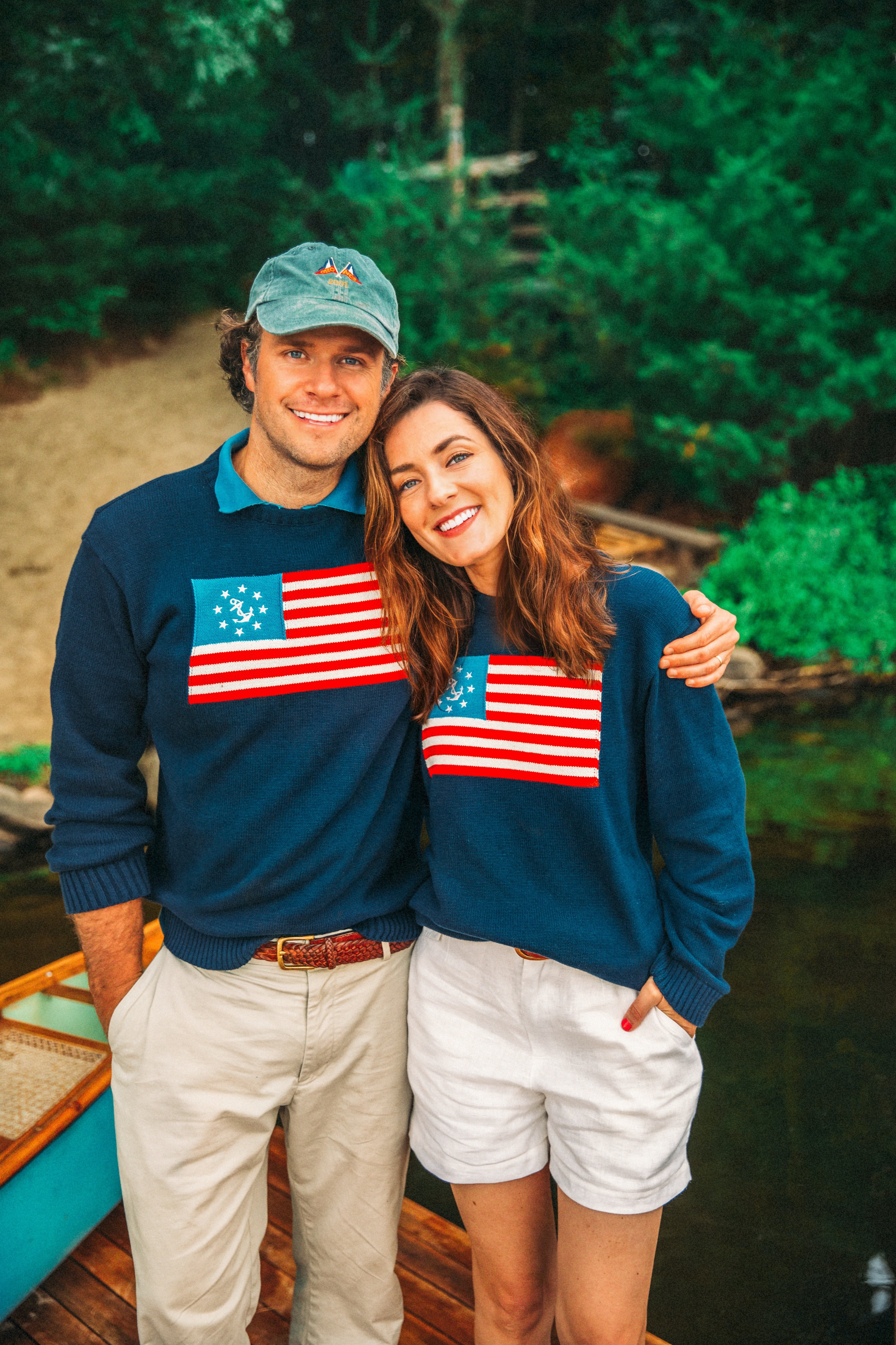 KJP American Yacht Flag Crewneck Intarsia Sweater in Navy Blue
