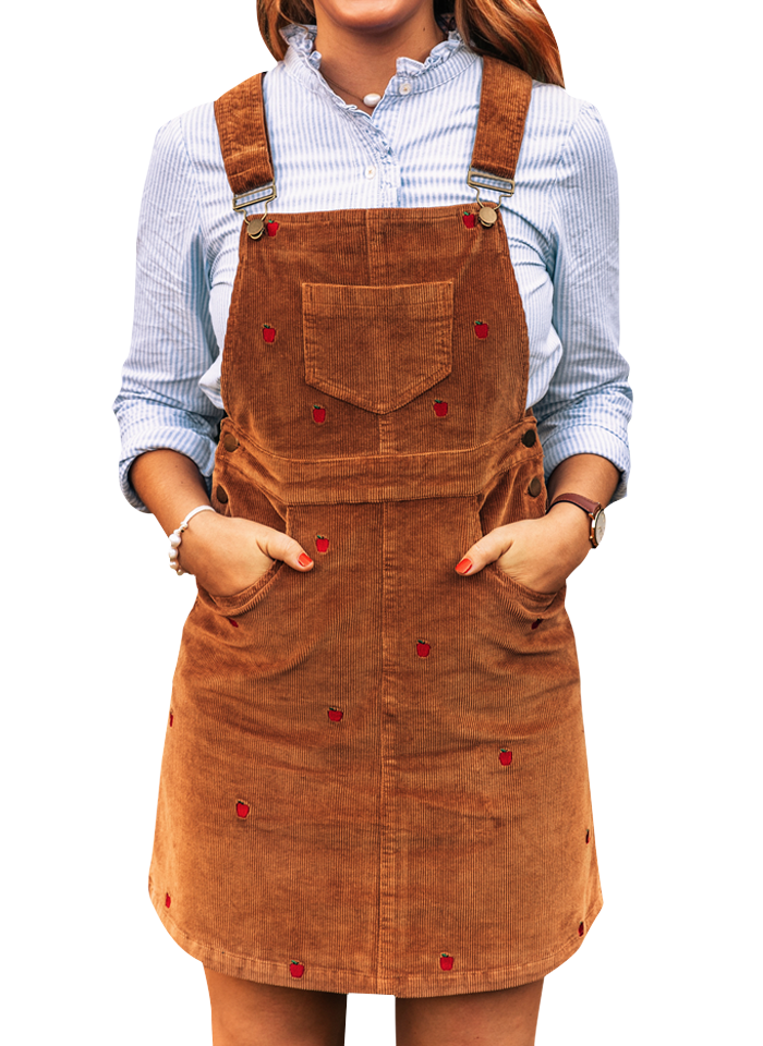 Apple Embroidered Corduroy Jumper Dress