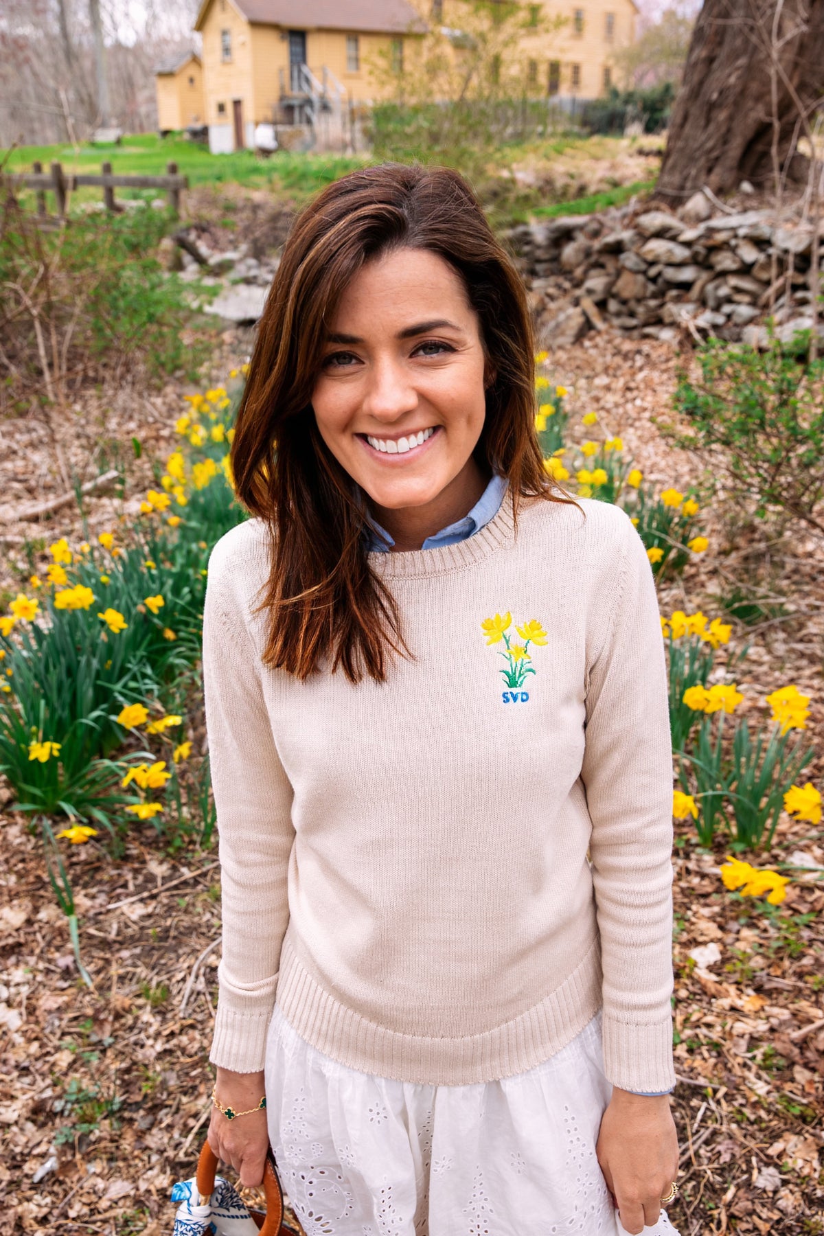 Daffodil Days Embroidered Monogram Sweater