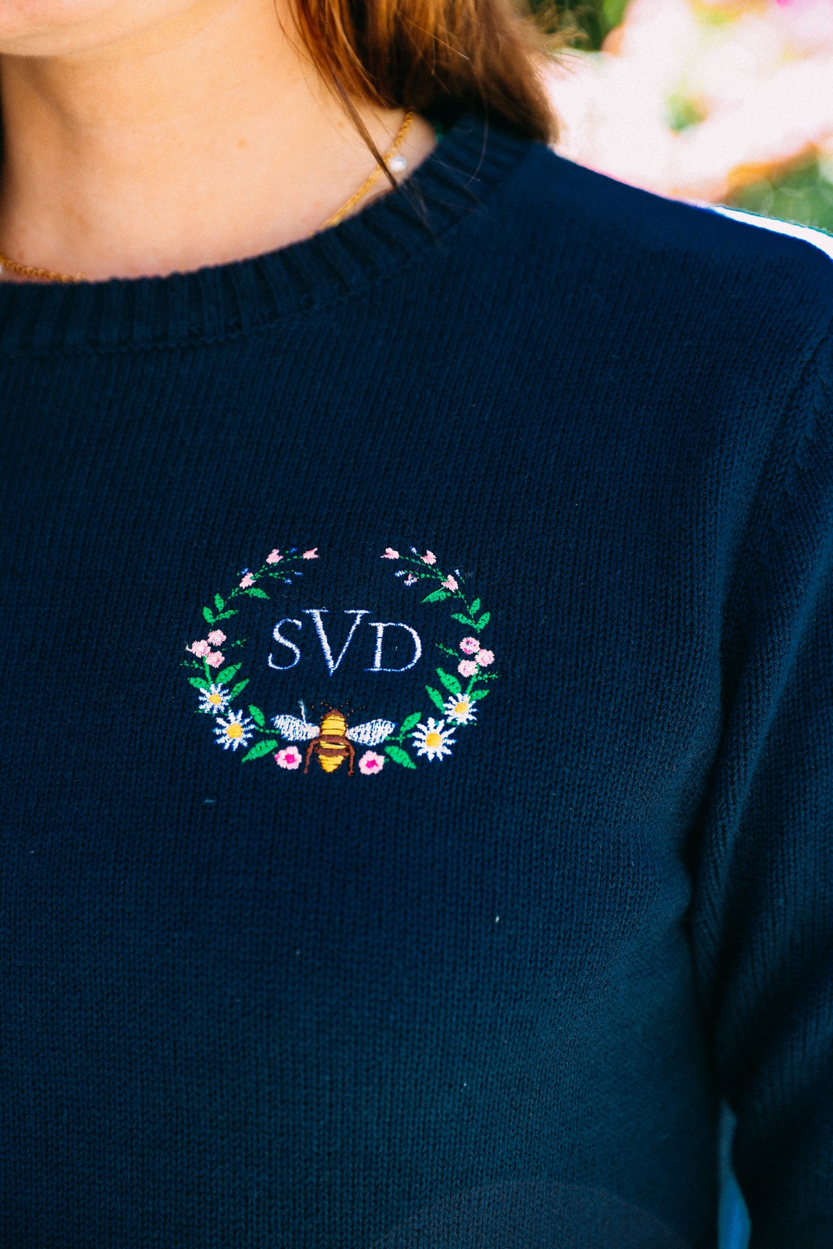 Garden Bee Embroidered Monogram Sweater