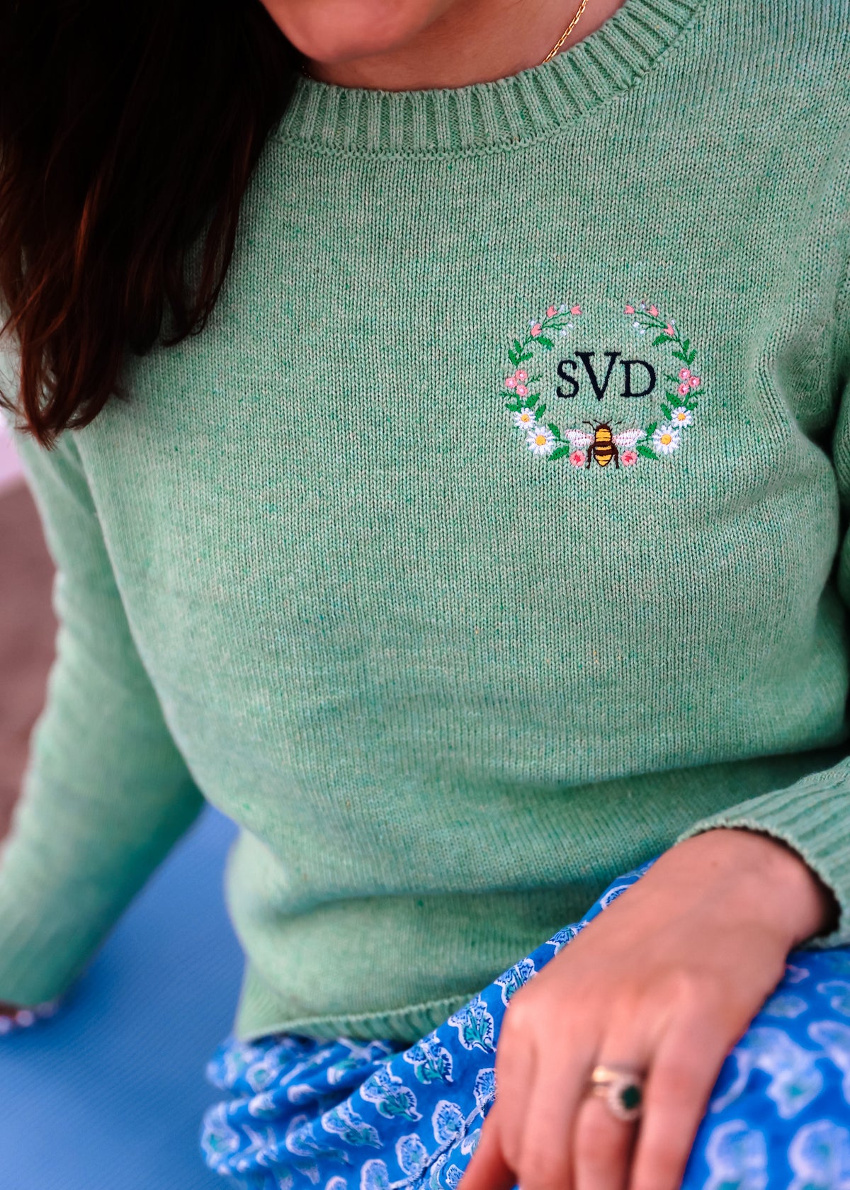 Garden Bee Embroidered Monogram Sweater