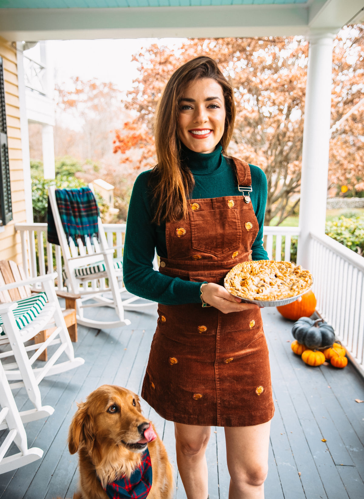 Turkey Embroidered Corduroy Jumper Dress in Brown