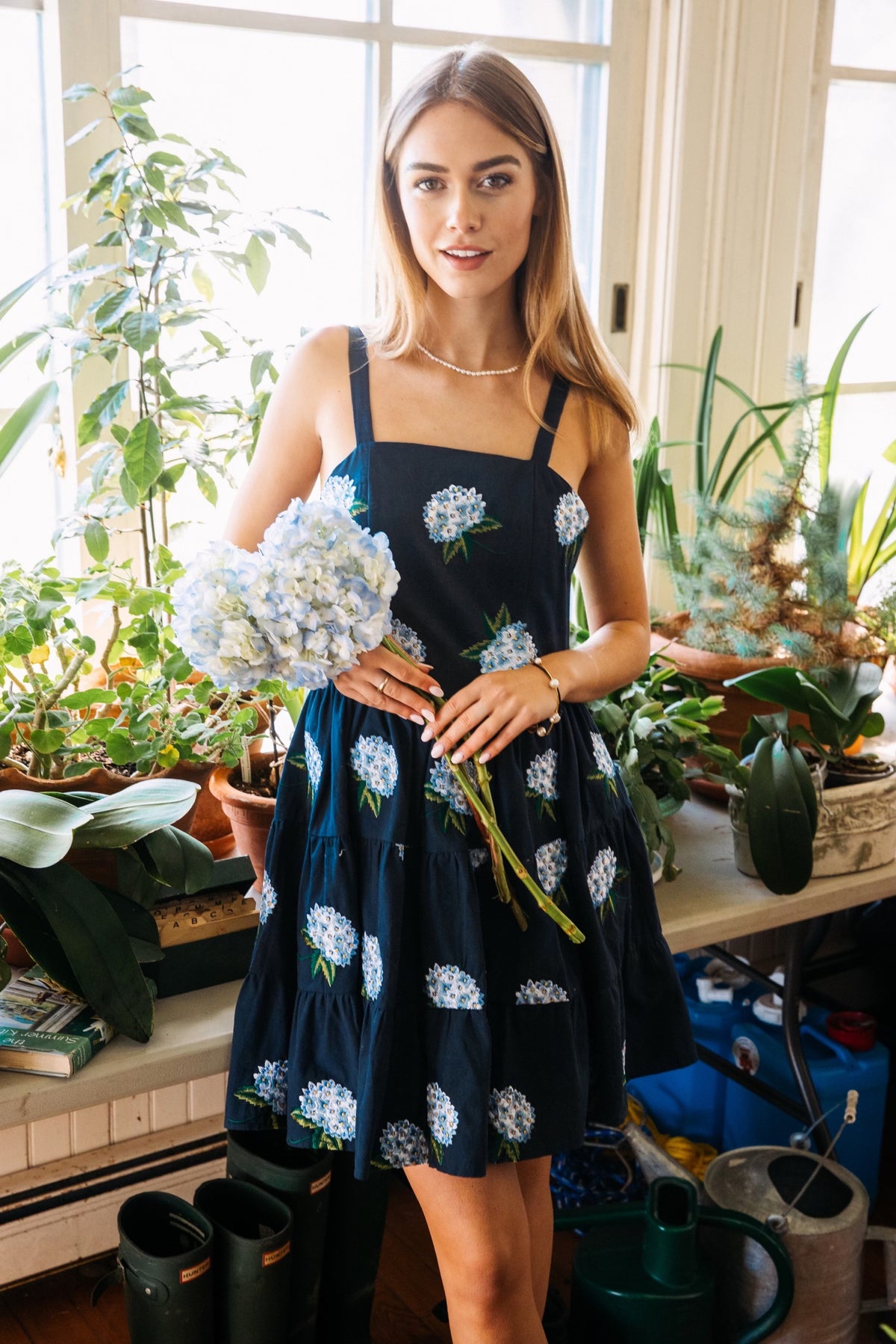 Blue Hydrangea Ruffle Dress