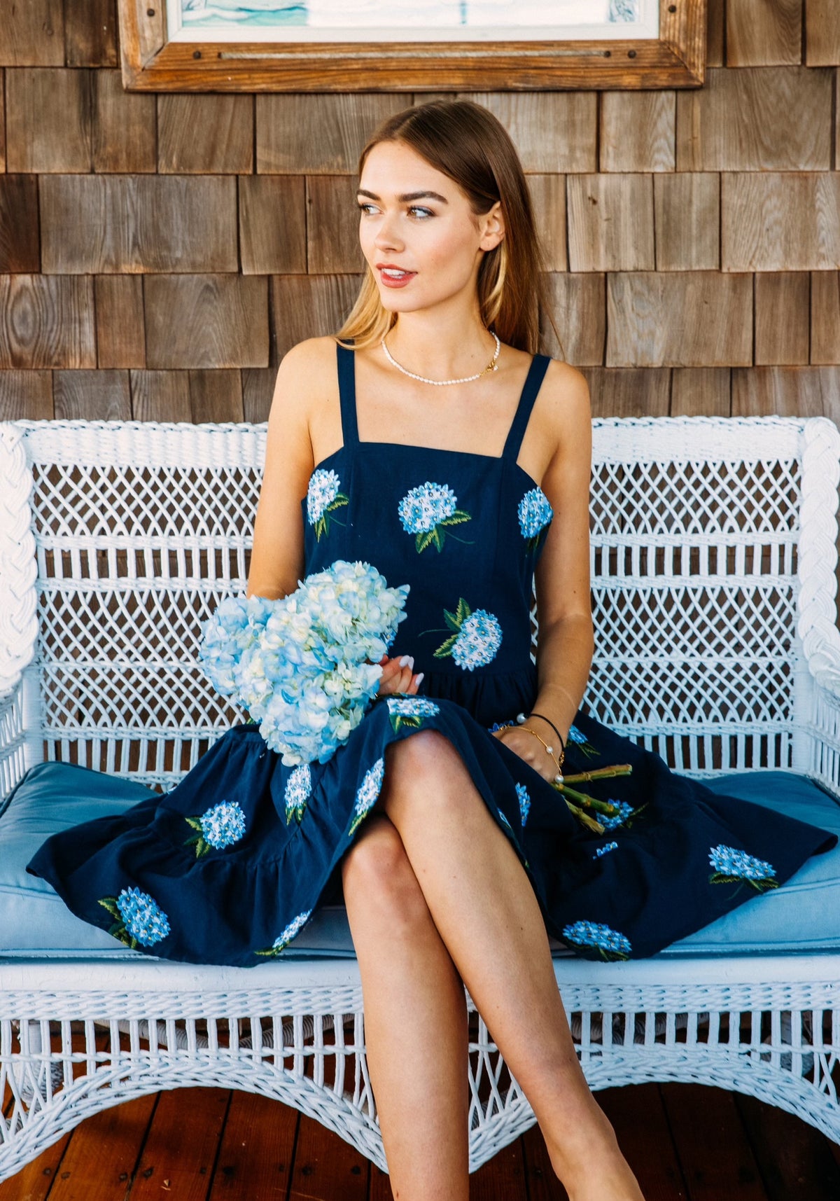 Blue Hydrangea Ruffle Dress