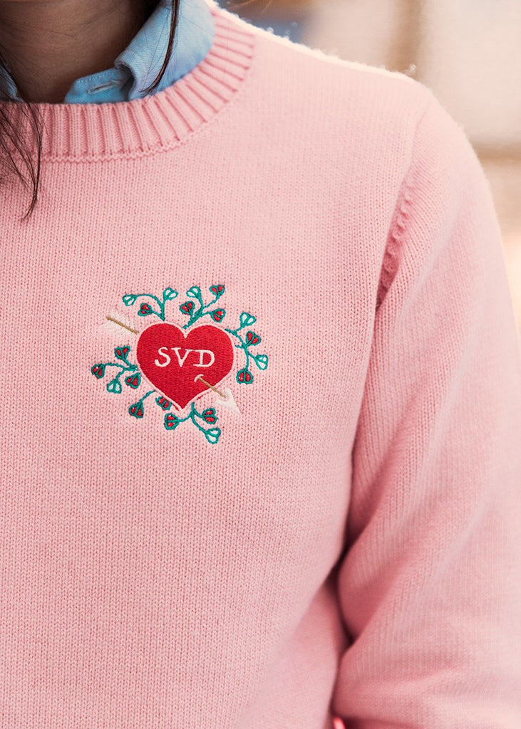 Sweetheart Embroidered Monogram Sweater - Women's