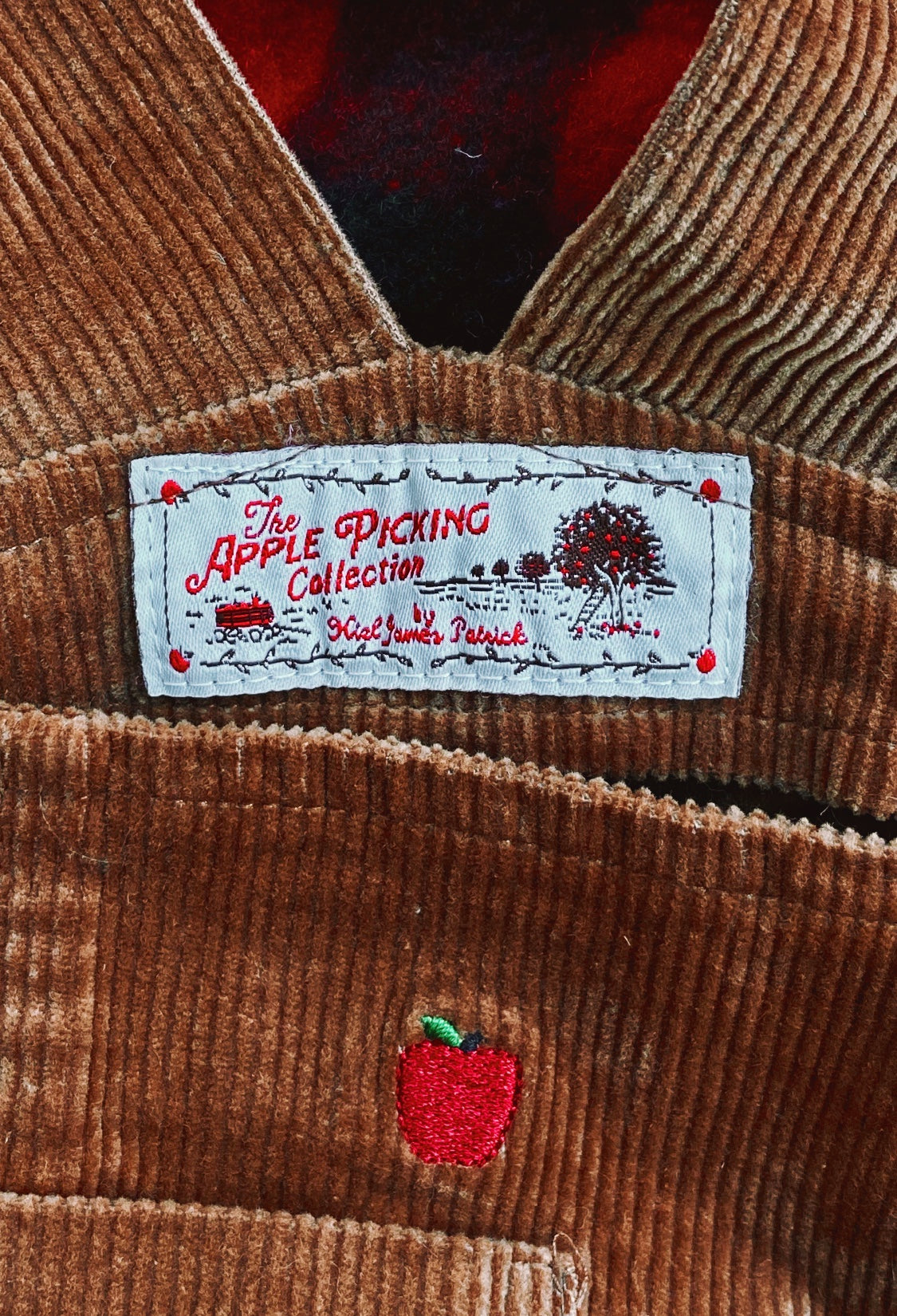 Apple Embroidered Corduroy Jumper Dress
