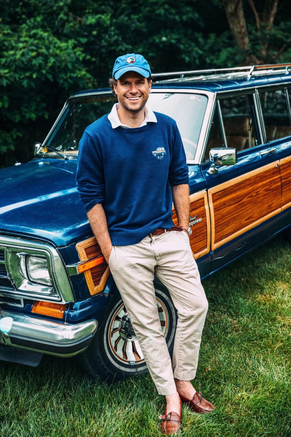 KJP Men's Griswold Woody Embroidered Monogram Sweater in Navy Blue
