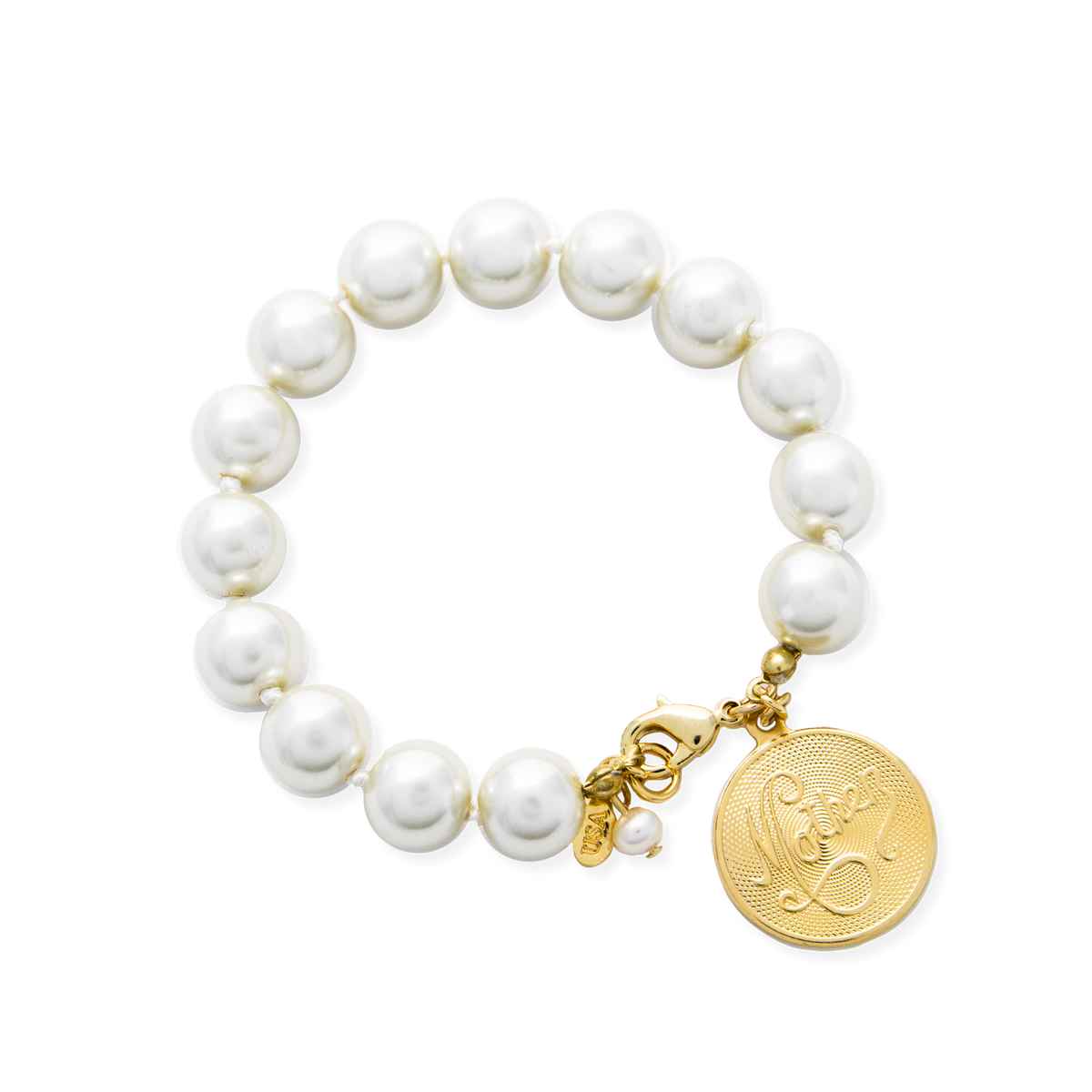 Mother's Day Pearl Bracelet with Engravable Charm