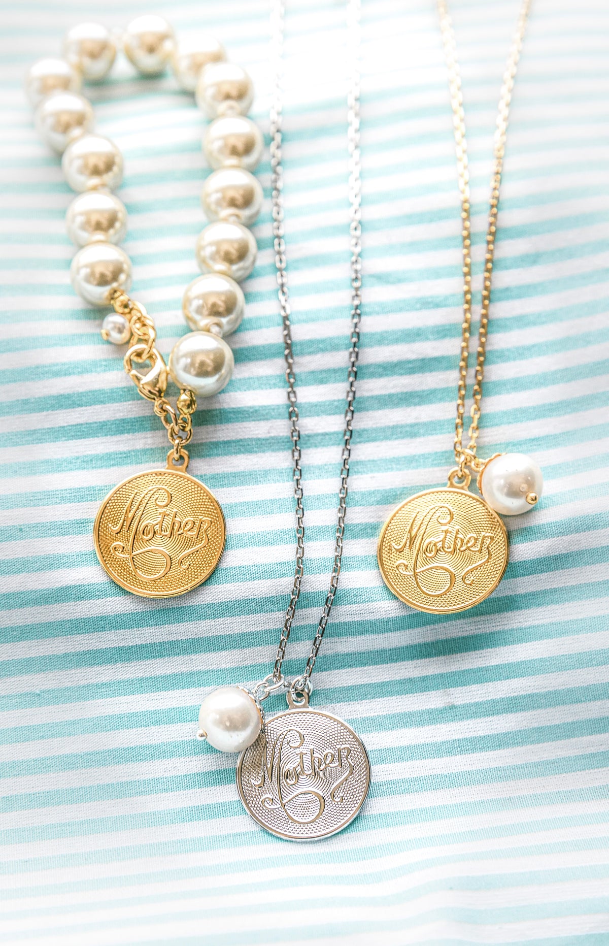 Mother's Day Pearl Drop Necklace with Engravable Charm