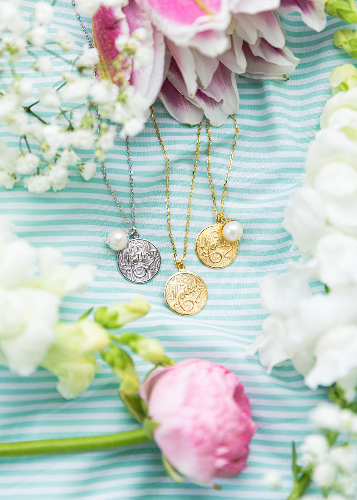 Mother's Day Pearl Drop Necklace with Engravable Charm