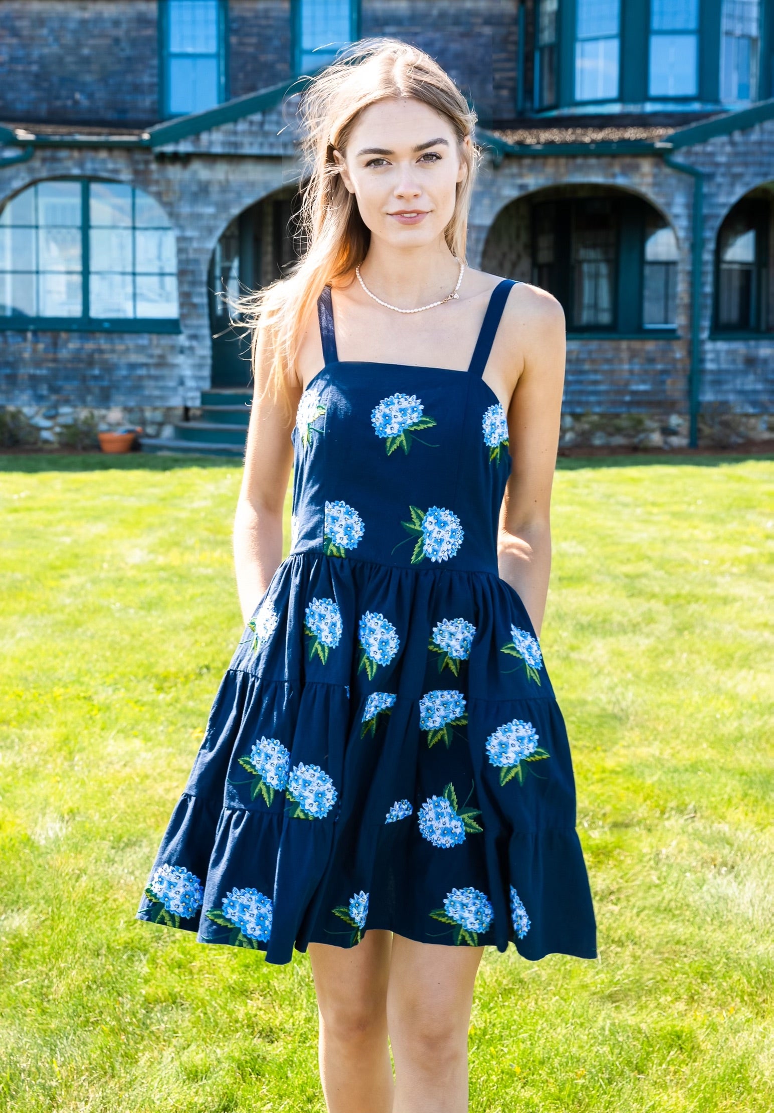 Blue Hydrangea Ruffle Dress