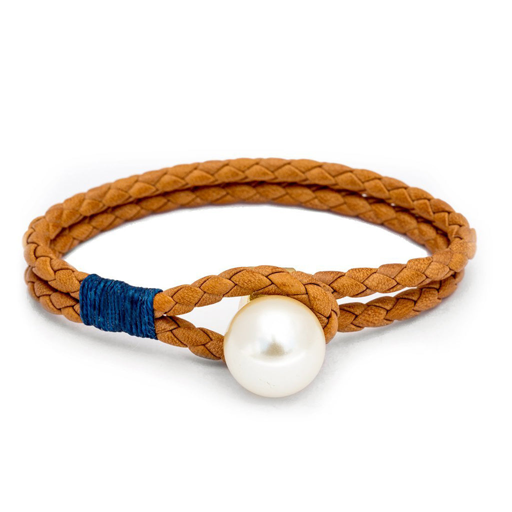 Pearl Knot Leather Bracelet in Tan