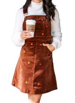 Pumpkin Embroidered Corduroy Jumper Dress Pumpkin Embroidered Corduroy Jumper Dress