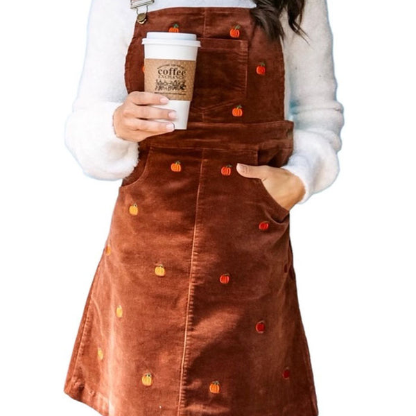 princess polly baby blue dress KJP Women's Pumpkin Embroidered Corduroy Jumper Dress in Brown – Kiel James  Patrick