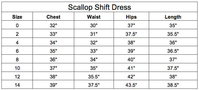 scallop dress size chart