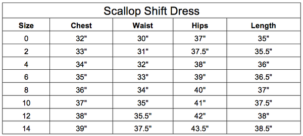 scallop dress size chart