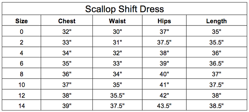 scallop dress size chart