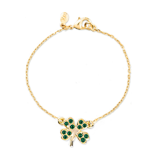 KJP Gold Bracelet with Swarovski Crystal Pave Four Leaf Clover