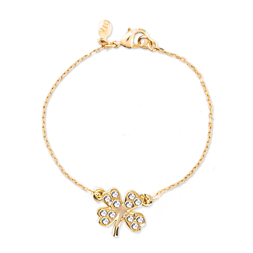 KJP Gold Bracelet with Swarovski Crystal Pave Four Leaf Clover