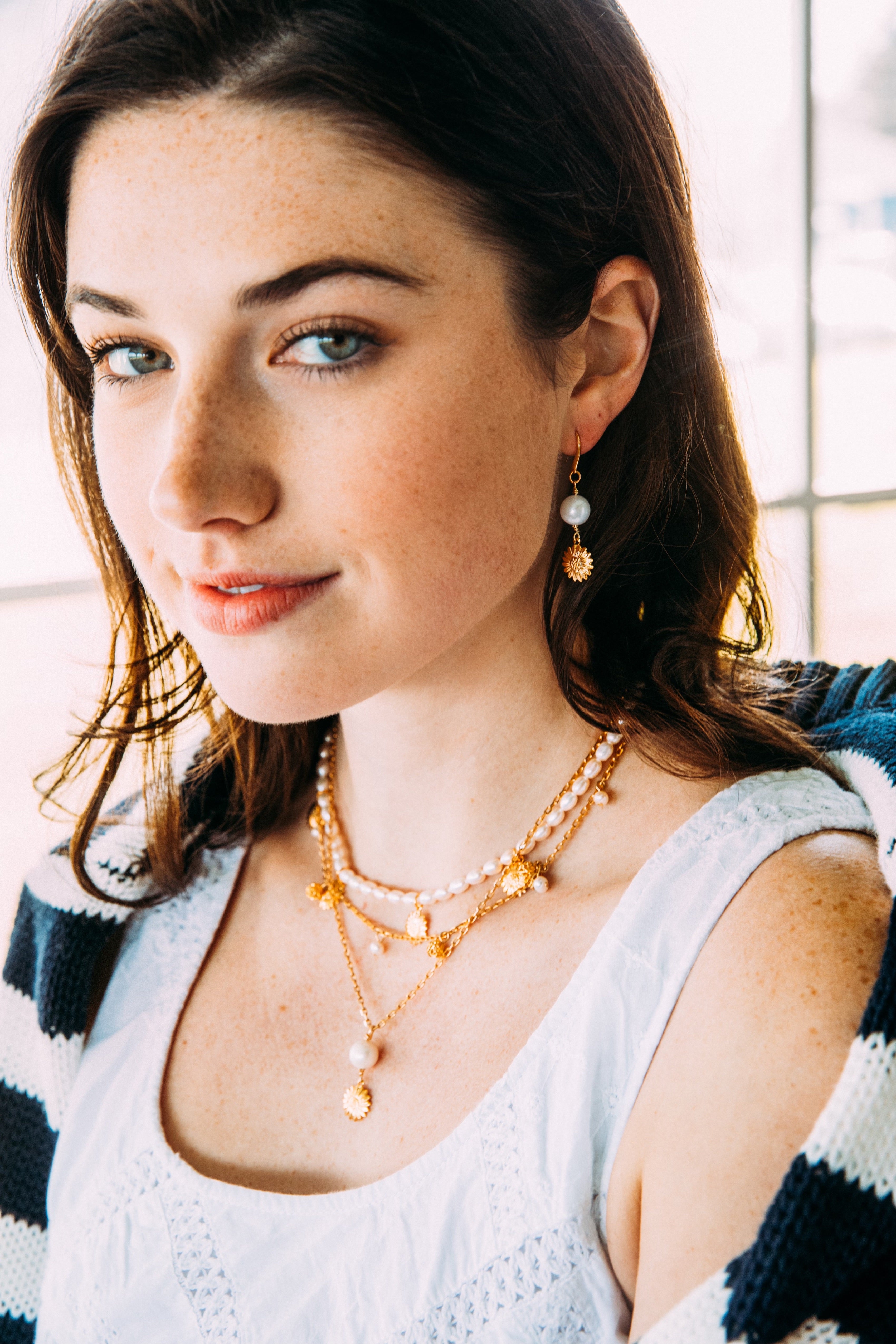 Sunflower Pearl Drop Necklace