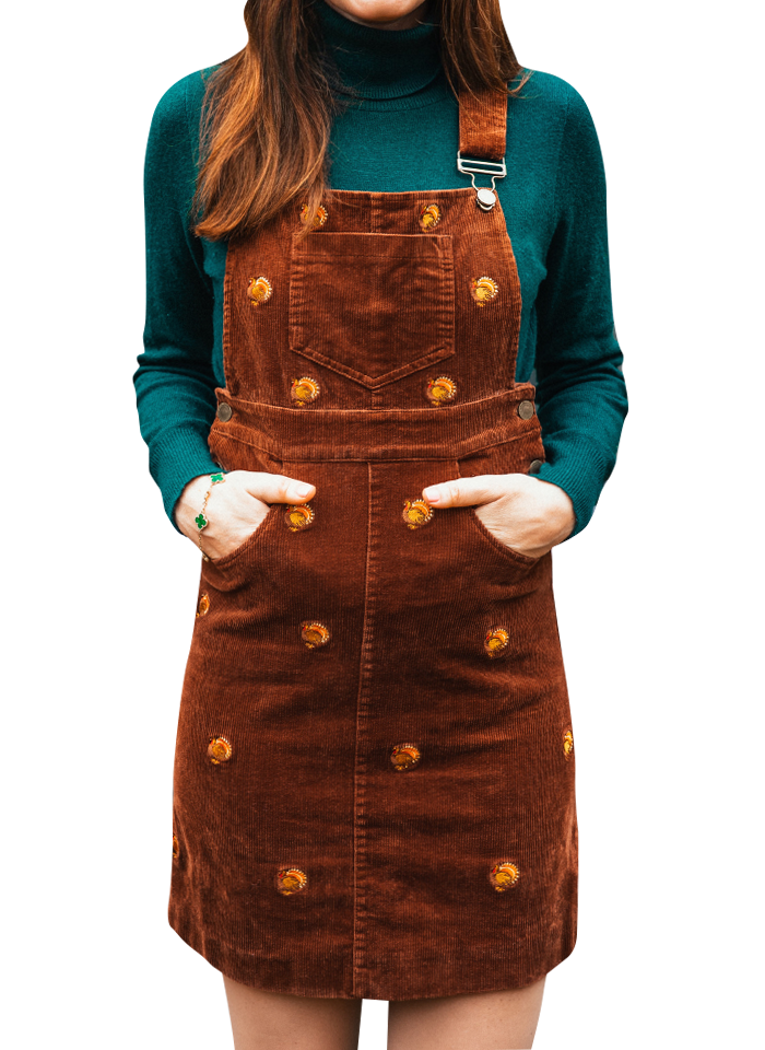 Turkey Embroidered Corduroy Jumper Dress in Brown
