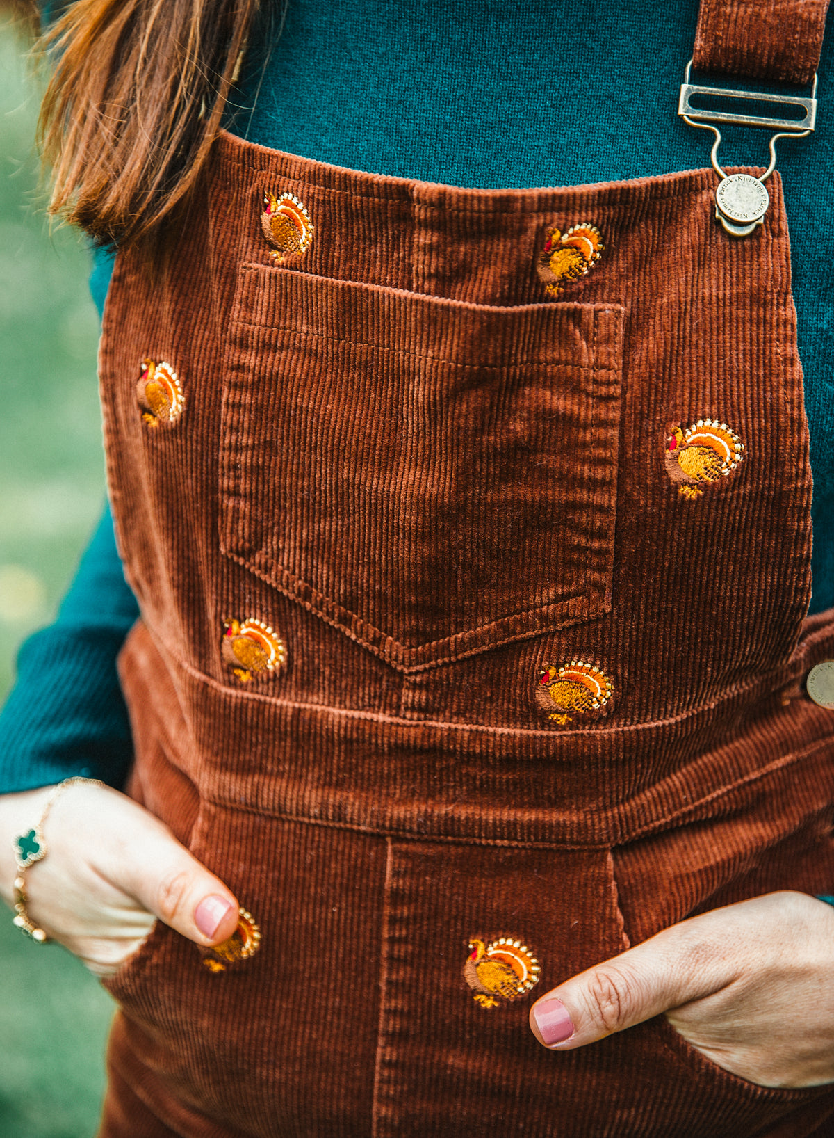 Turkey Embroidered Corduroy Jumper Dress in Brown
