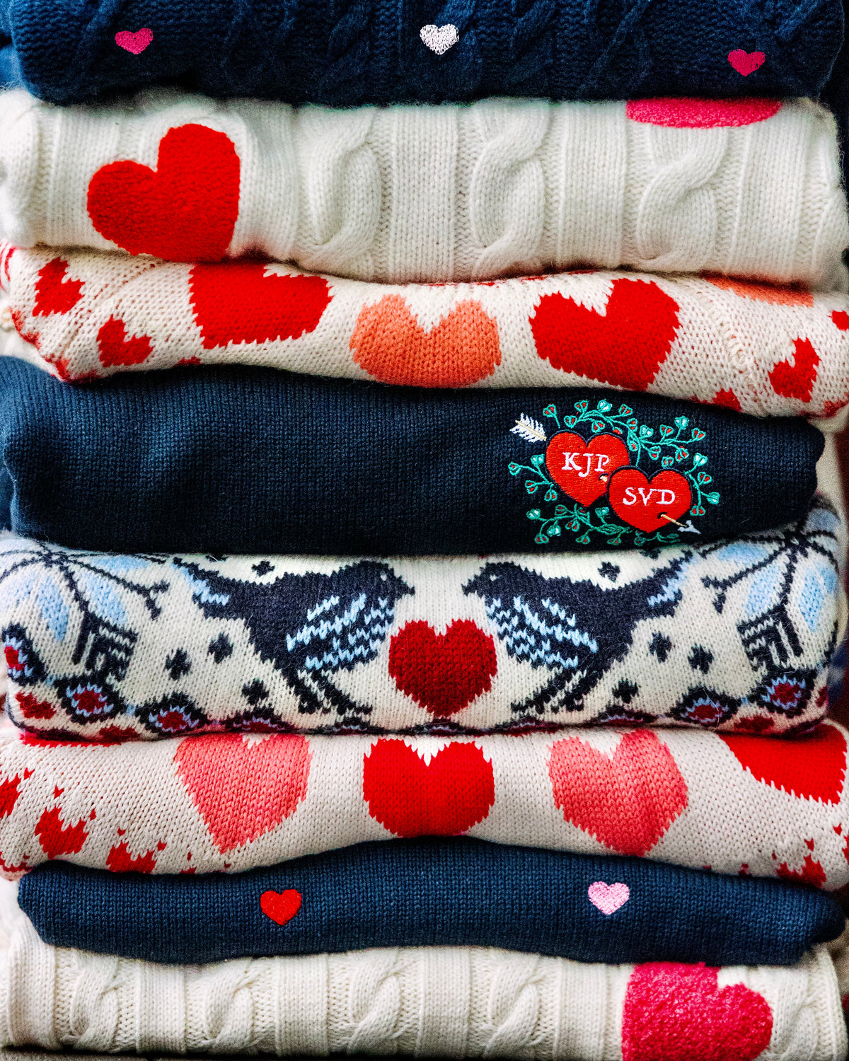 Heart Embroidered Cable Knit Sweater