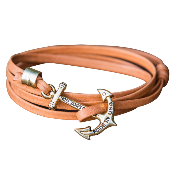 KJP Deckhand Leather Wrap Bracelet with Anchor Clasp in Saddle Tan