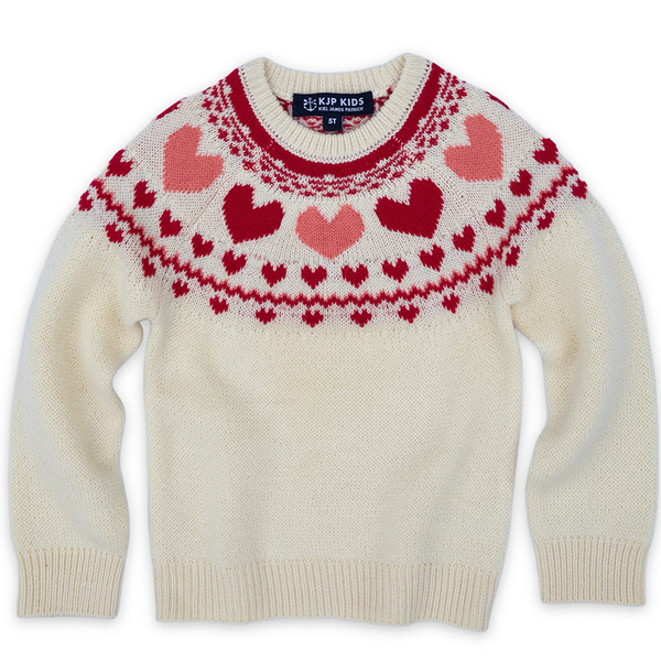 KJP Kid's Heartwarmer Fair Isle Crewneck Sweater in White/Red/Pink