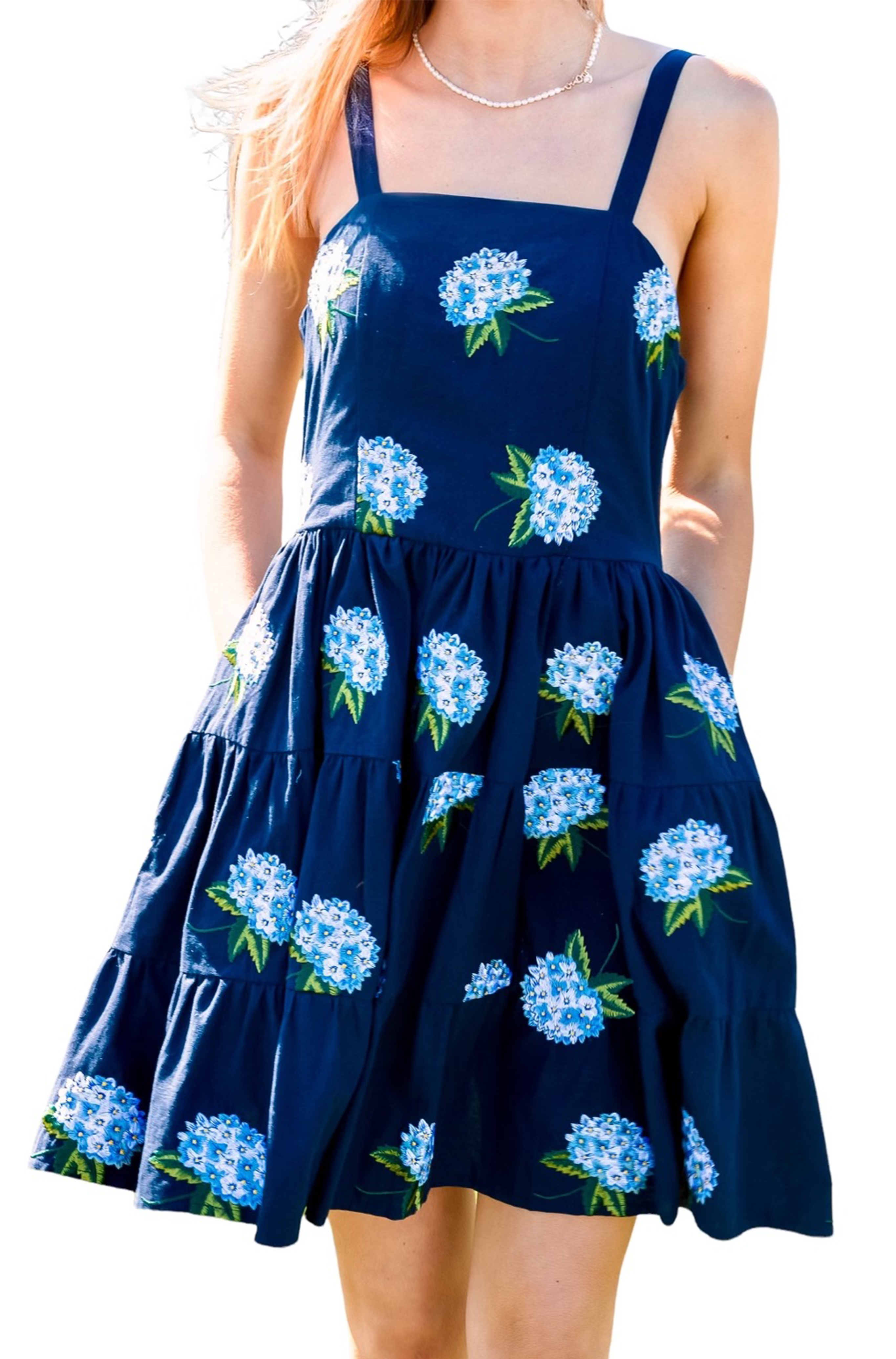 Blue Hydrangea Ruffle Dress