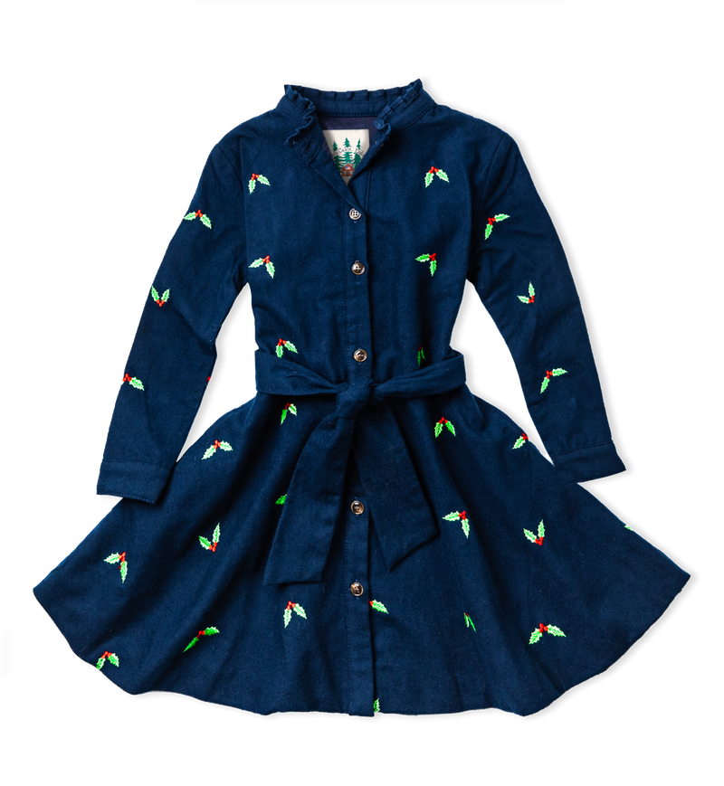 Christmas Holly Kids Flannel Dress